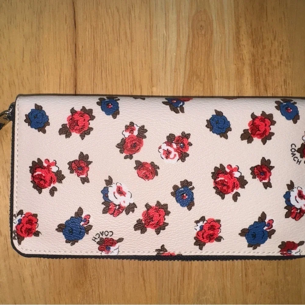 Coach floral print zipper around long wallet, beautiful flower, NWT in box.